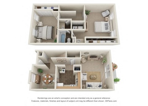 Floor plan for 2 beds, 1.5 baths, 1137 sqft